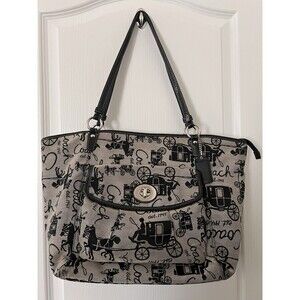 Coach Horse and Carriage Black  and Gray Large Tote Bag